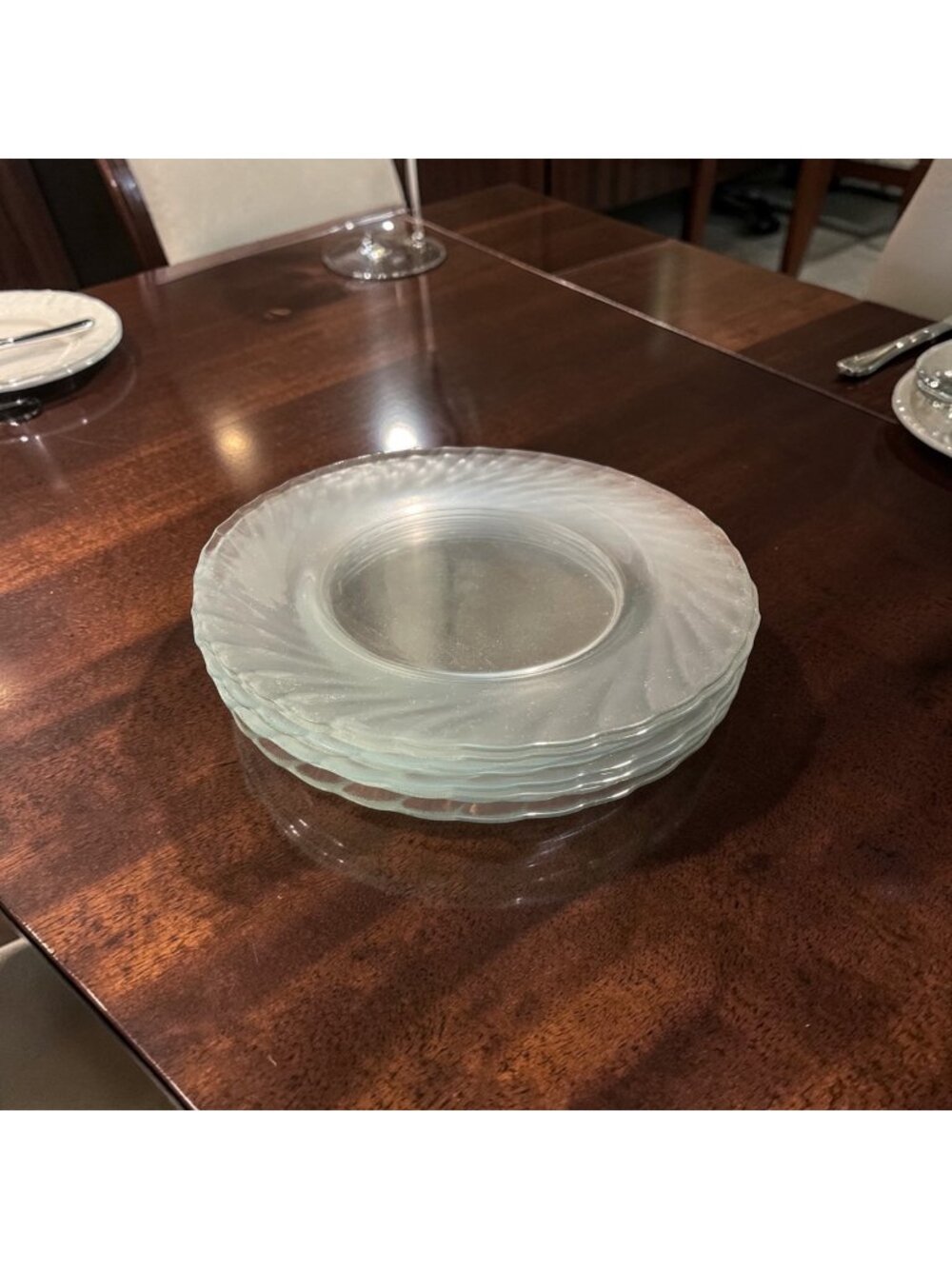 Arcoroc France Frosted Swirl Glass Dessert Plates Set of 4 7” Vintage